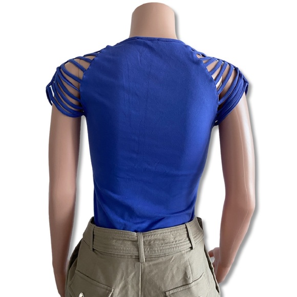 KOOKAI Blue Blouse with Strappy Cut Out Sleeves Size 1 - Picture 4 of 5